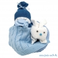 Preview: Babygeschenk Windelbaby Hase blau mit Schnullertuch