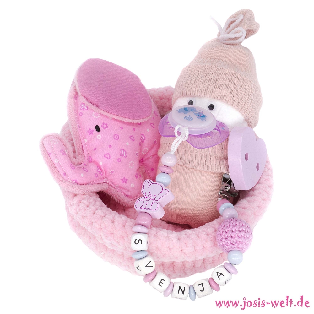 Babygeschenk "Windelbaby Girl" mit Kuschel-Elefant rosa