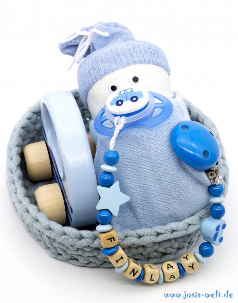 Babygeschenk "Windelbaby Spielzeug Auto Goki" Blau Edition