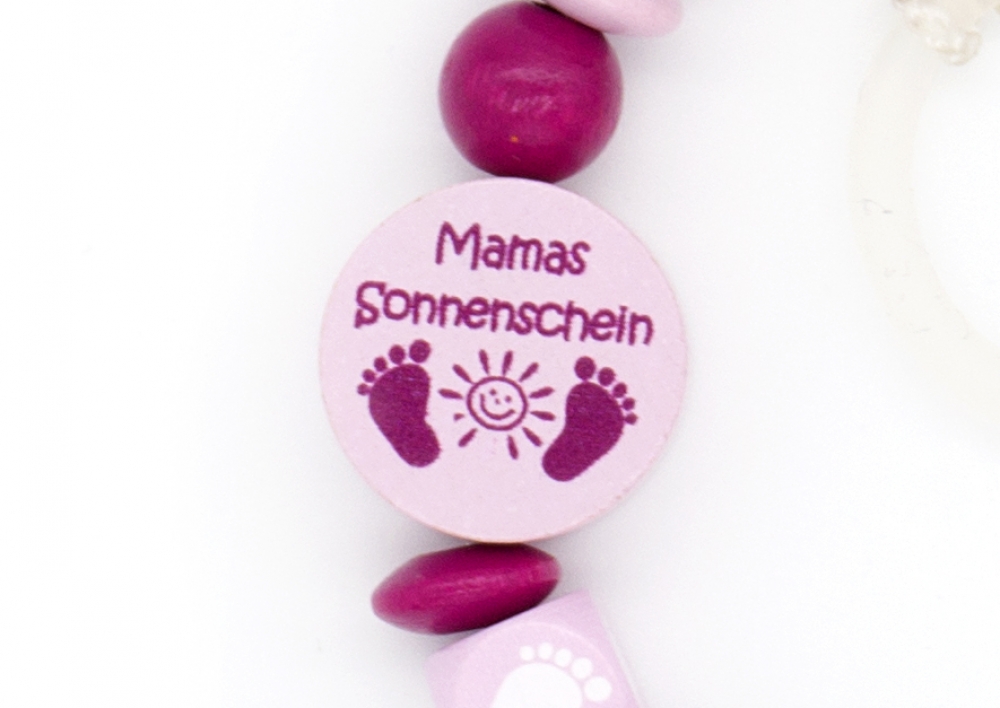 Schnullerkette mit Namen "Mamas Sonnenschein und Blume"