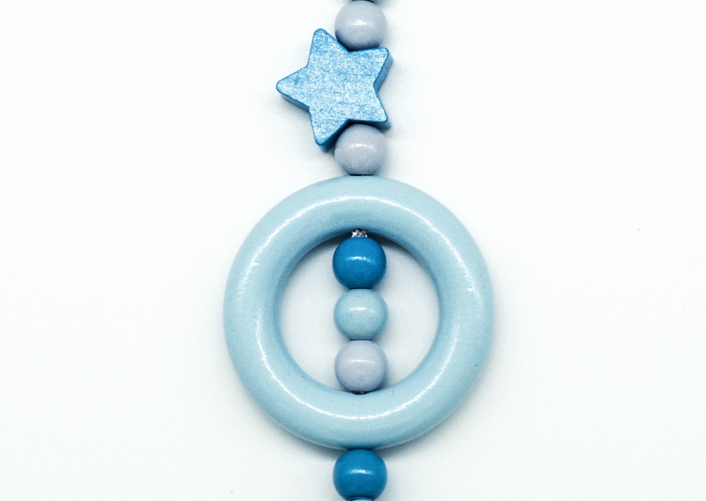 Kinderwagenkette mit Stoffstern und Motiv "Stern", hellblau